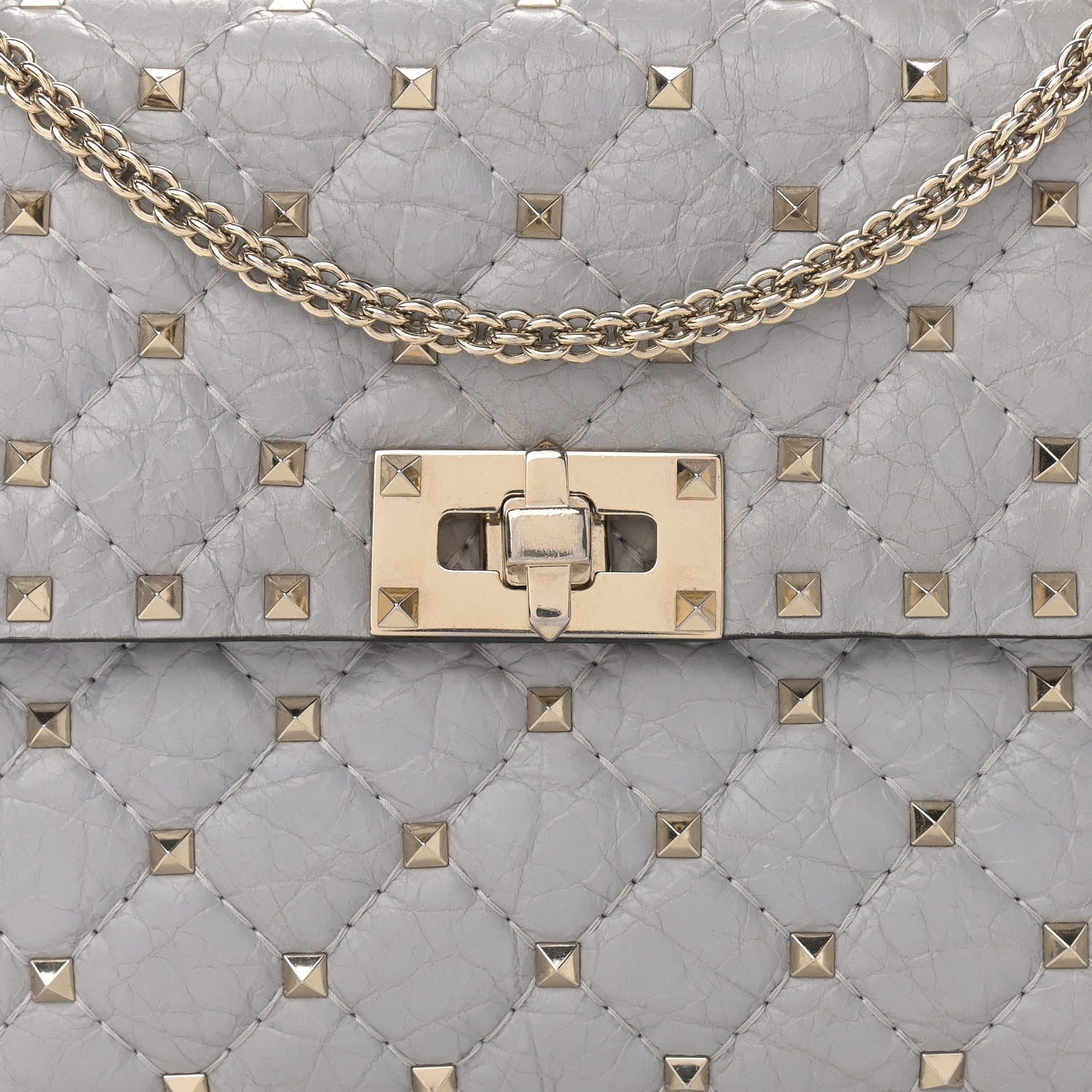 Valentino Garavani Craquele Nappa Medium Rockstud Spike Shoulder Bag Pastel Grey 6 of 11