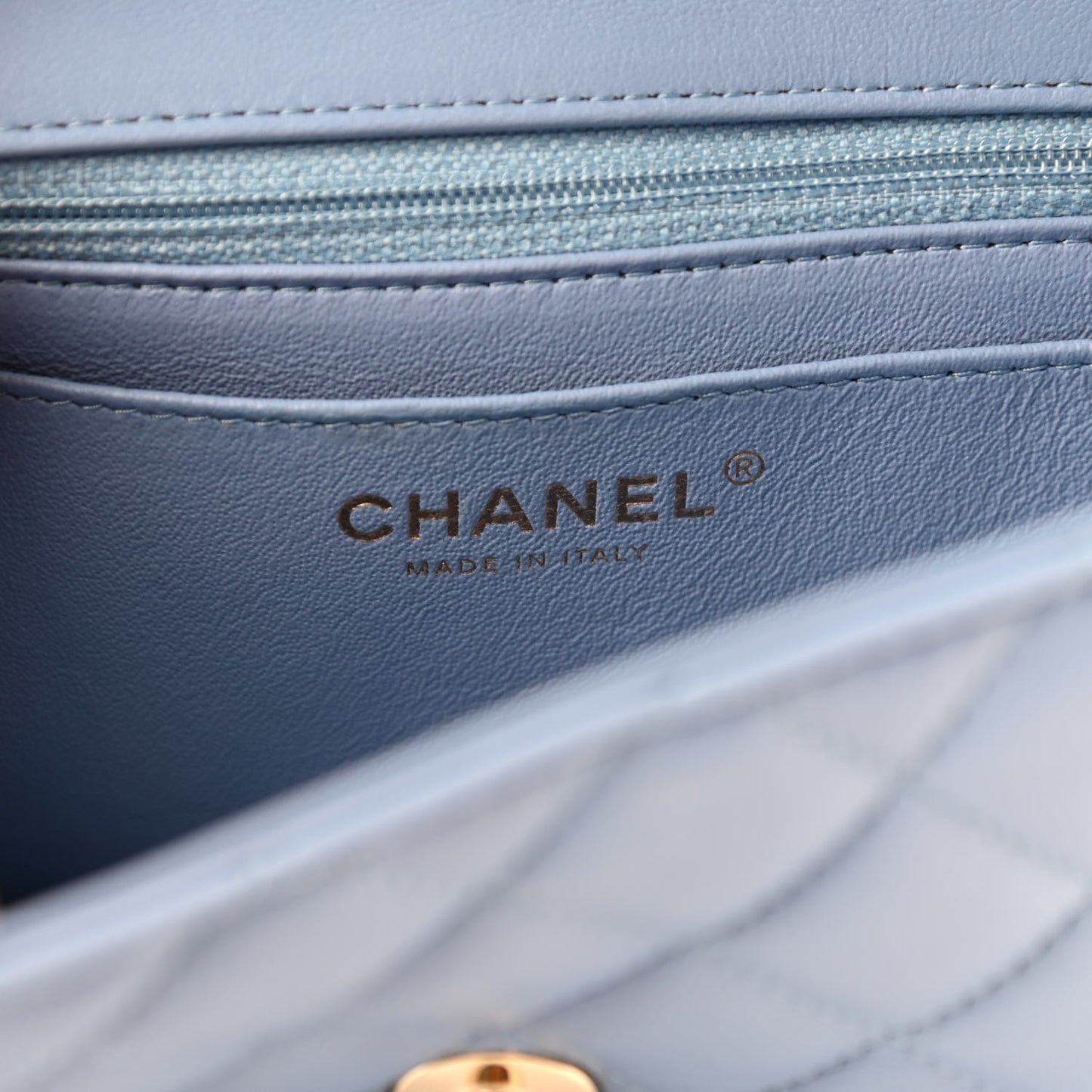 Lambskin Quilted Mini Rectangular Flap Light Blue