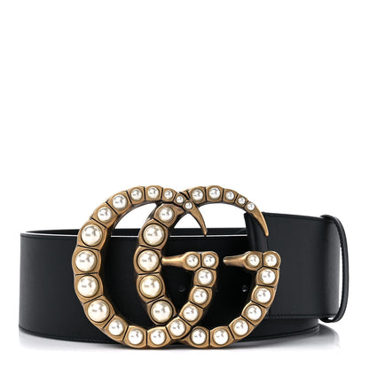 Gucci Moon Calfskin Pearl Double G 70mm Belt 85 34 Black Cream 1 of 4