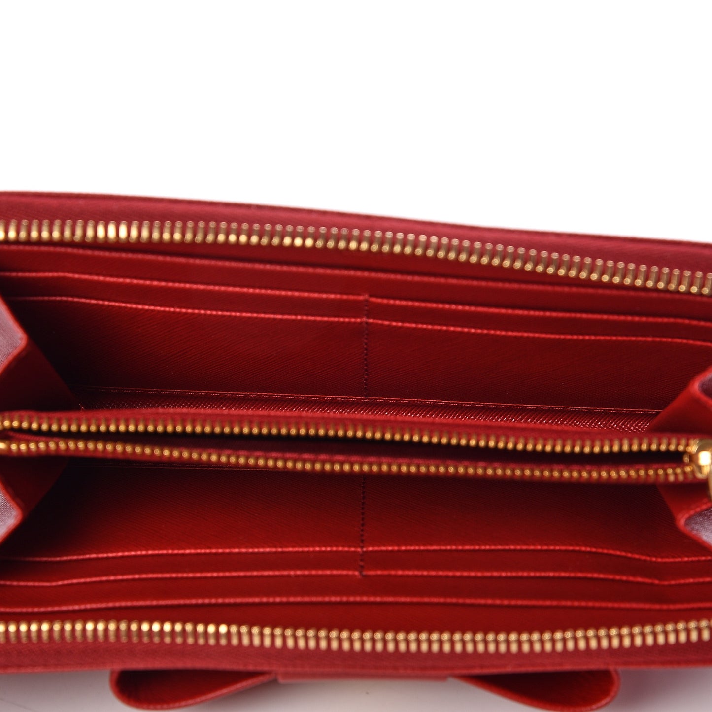 Saffiano Fiocco Bow Zip Around Wallet Fuoco