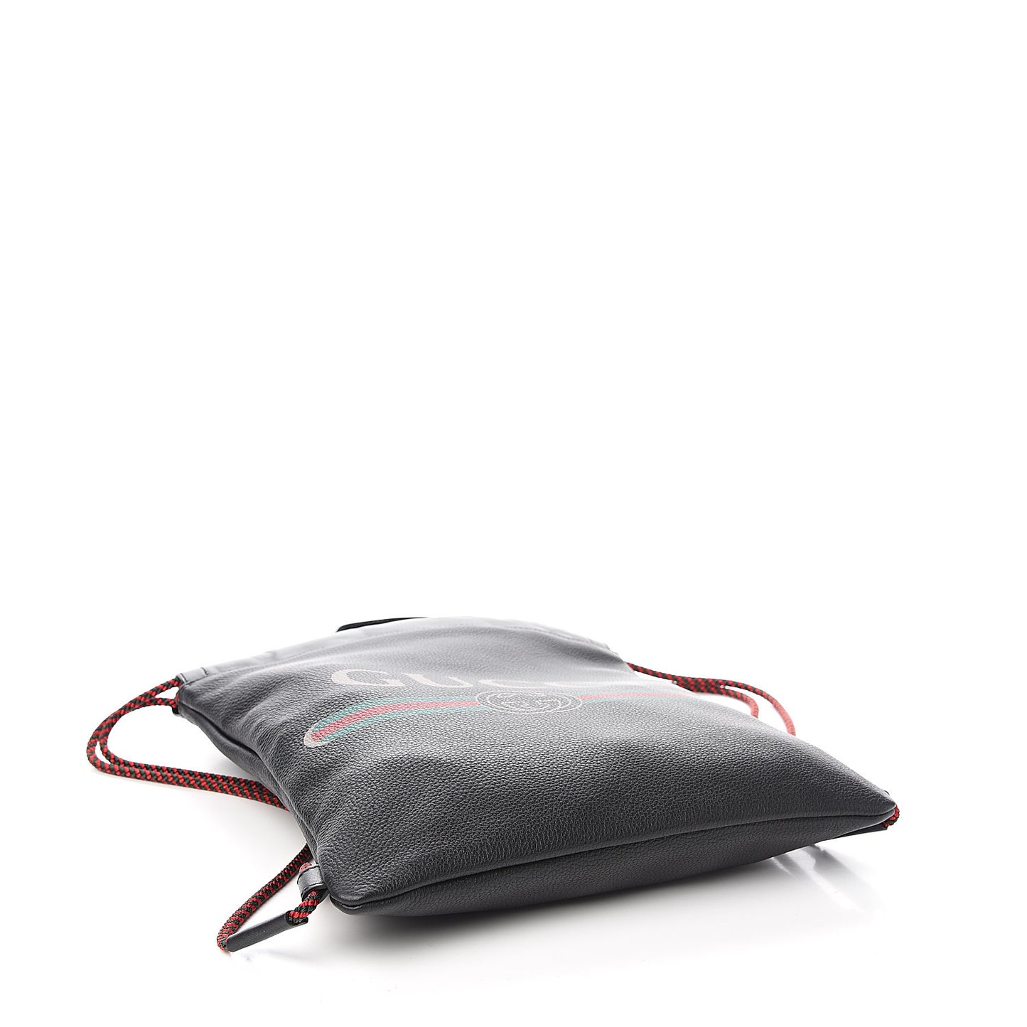 Calfskin Logo Drawstring Backpack Black