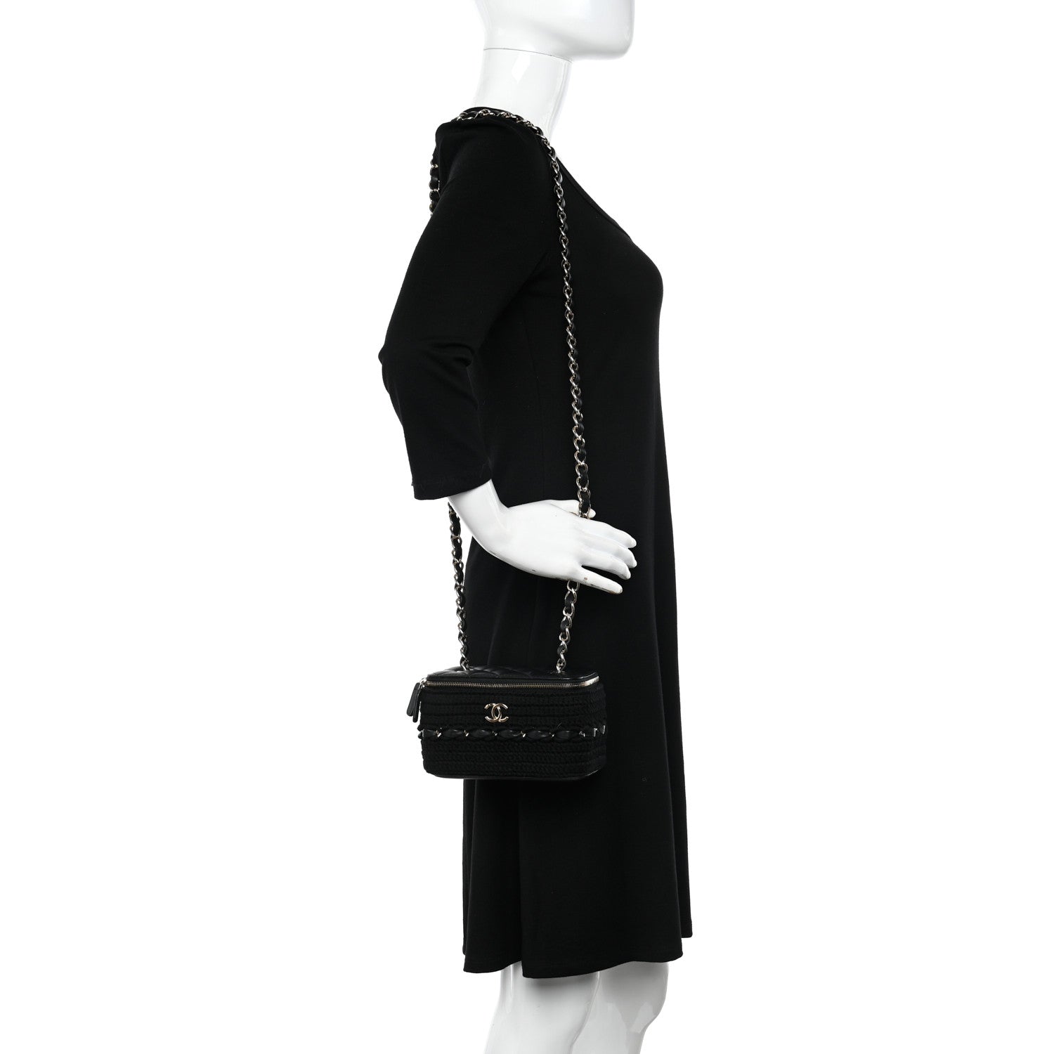 Chanel Lambskin Crochet Quilted Small Vanity Case With Chain Black 2 of 10