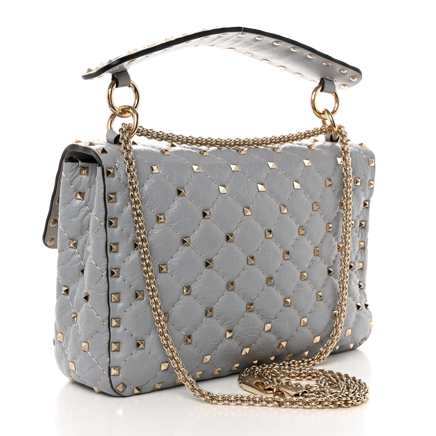 Valentino Garavani Craquele Nappa Medium Rockstud Spike Shoulder Bag Pastel Grey 2 of 10