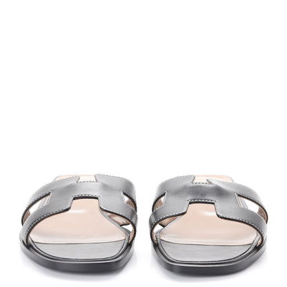 Hermes Box Calfskin Oran Sandals 37 Black 2 of 7