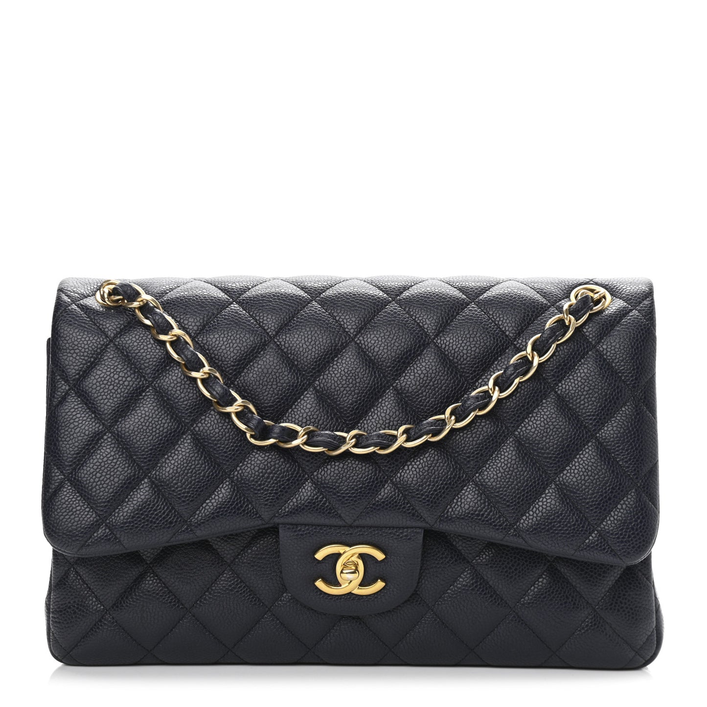 Caviar Quilted Jumbo Double Flap Navy Blue