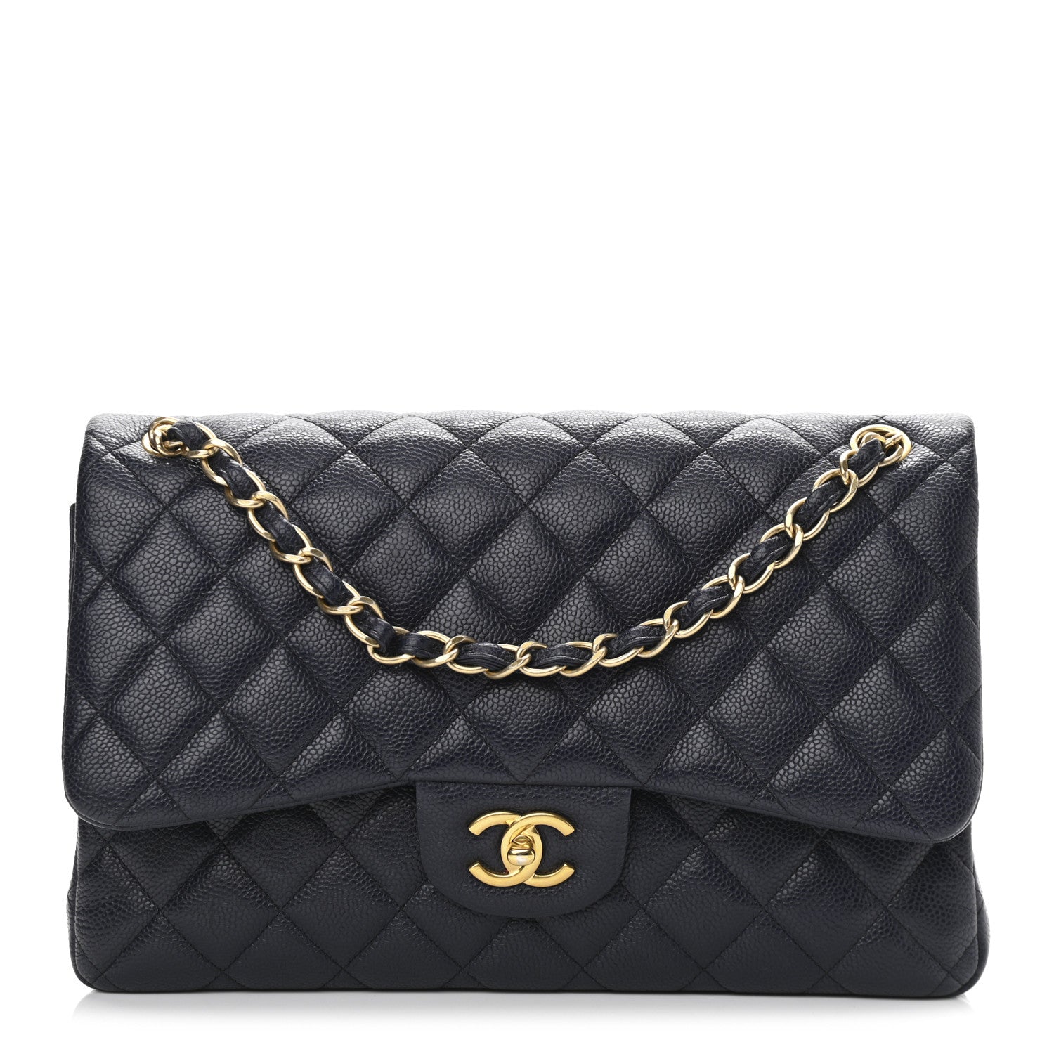 Chanel Caviar Quilted Jumbo Double Flap Navy Blue 1 of 12