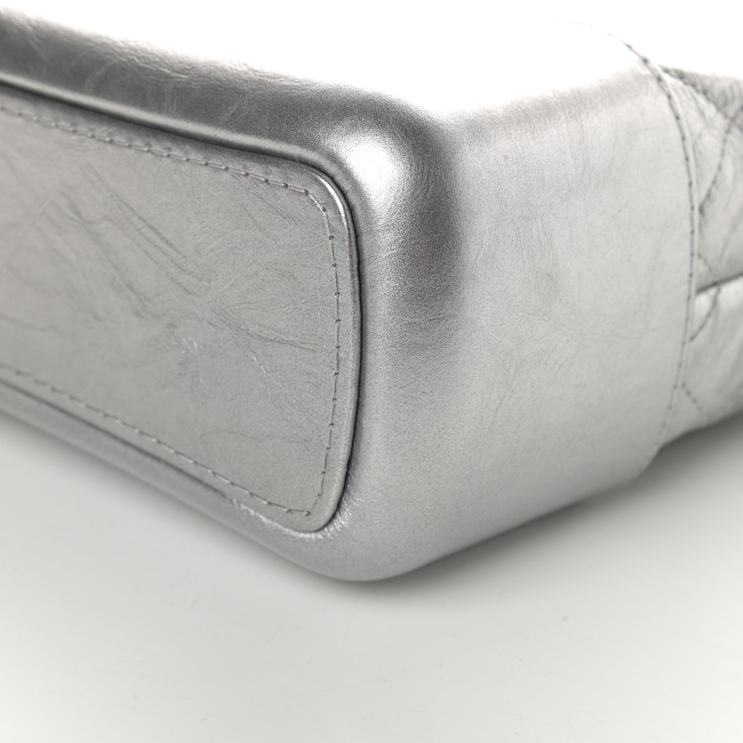 Metallic Aged Calfskin Quilted Medium Gabrielle Silver