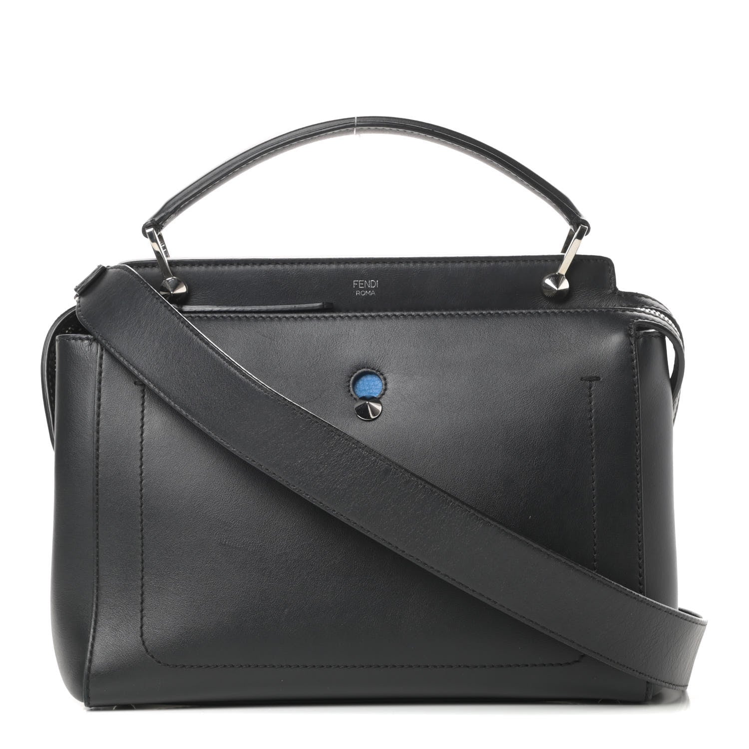 Fendi Vitello Baltico Dolce DotCom Satchel Black Blue Royal 1 of 16