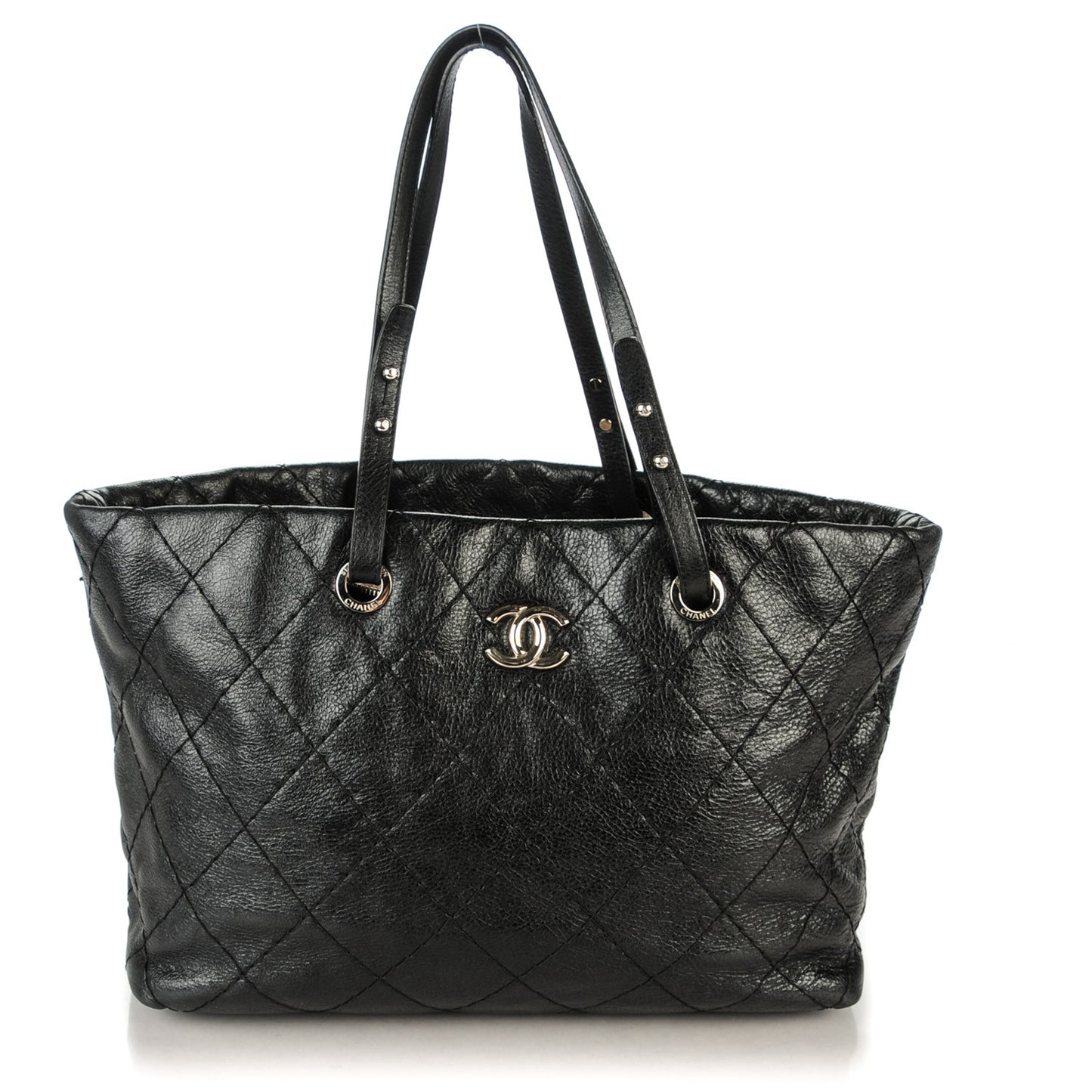 Glazed Calfskin Large On The Road Tote Black