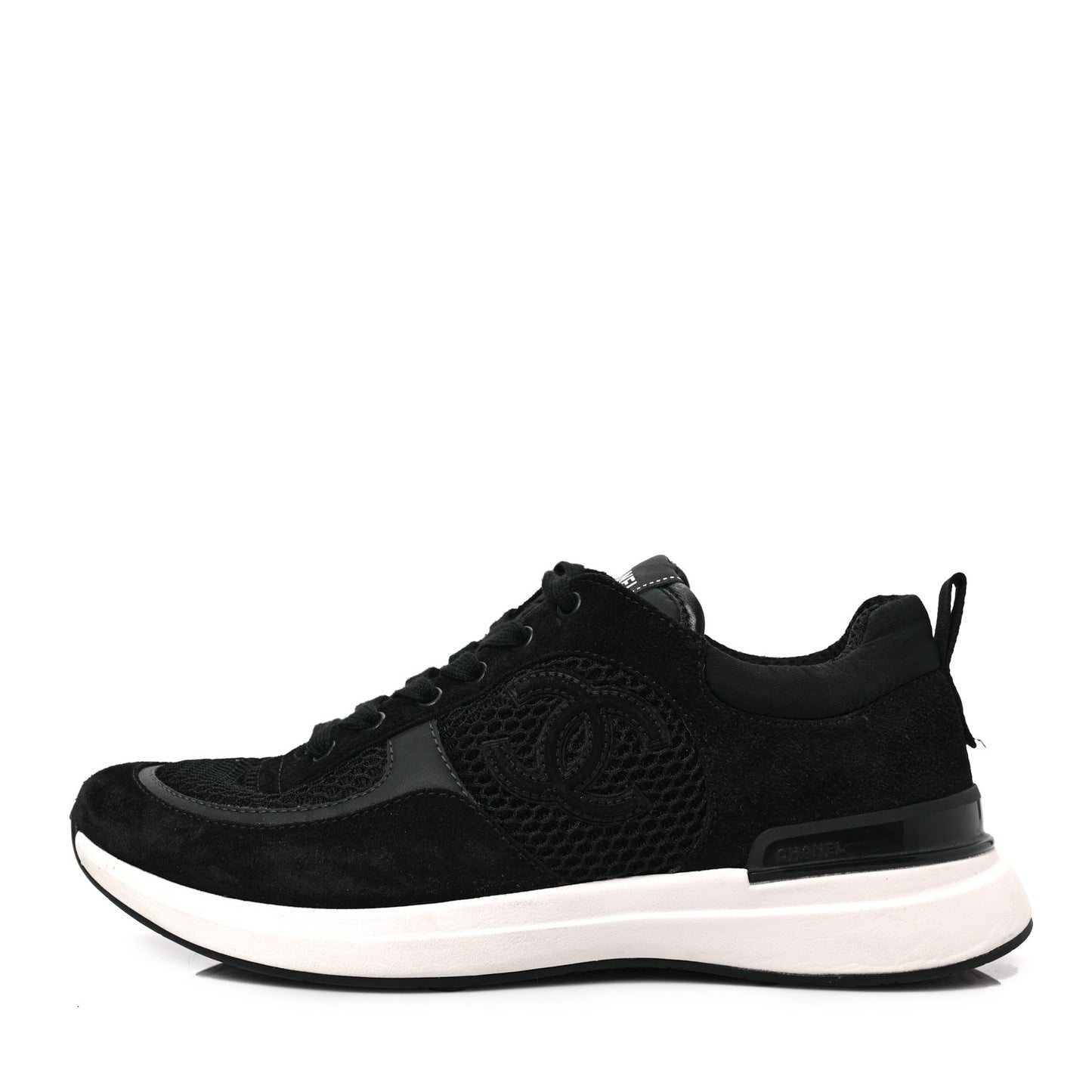 Calfskin Mesh Lycra Suede Womens Logo Sneakers 39.5 Black