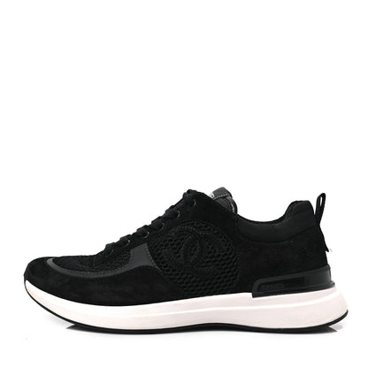 Chanel Calfskin Mesh Lycra Suede Womens Logo Sneakers 39.5 Black 1 of 7