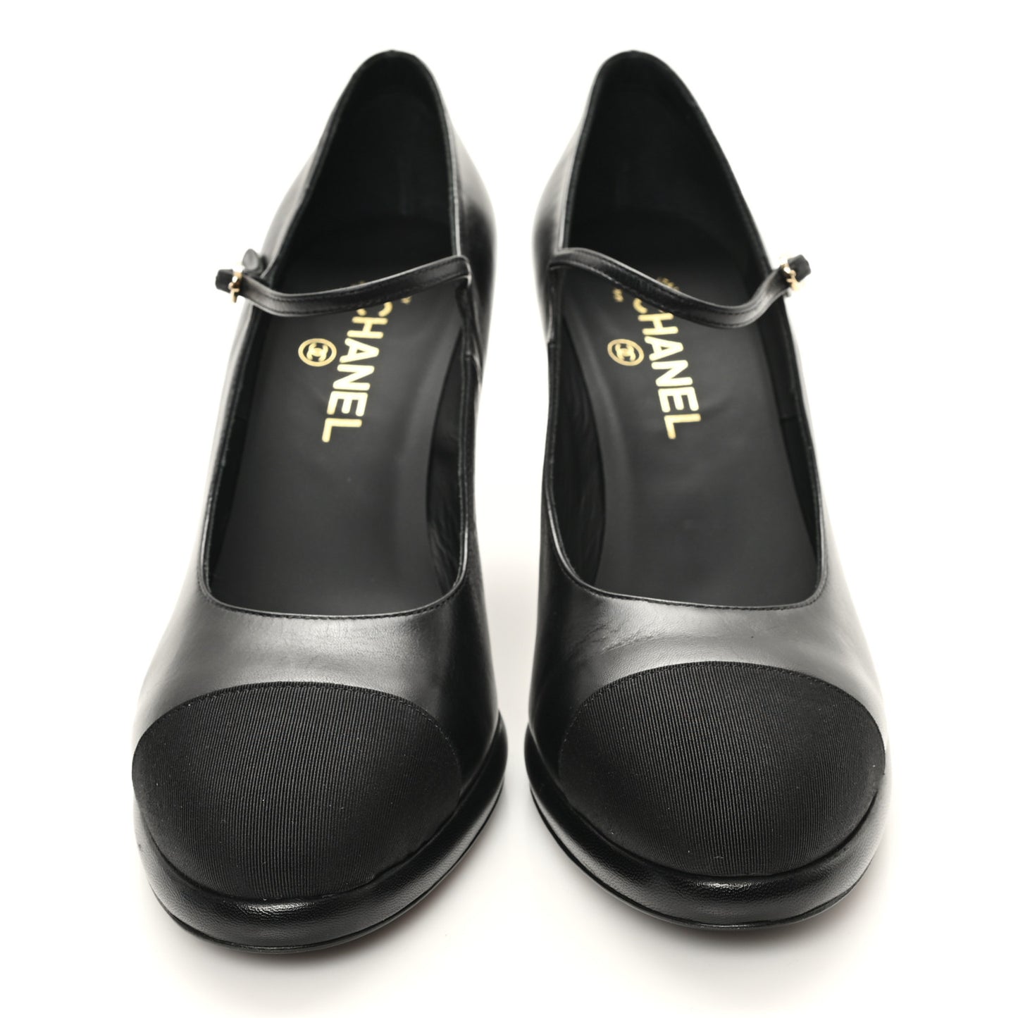 Goatskin Grosgrain Cap Toe Mary Jane Pumps 39.5 Black