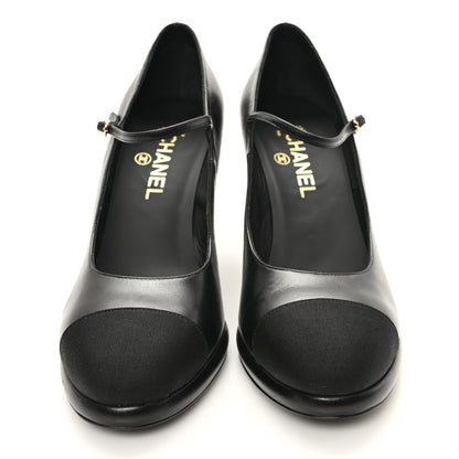 Chanel Goatskin Grosgrain Cap Toe Mary Jane Pumps 39.5 Black 3 of 10