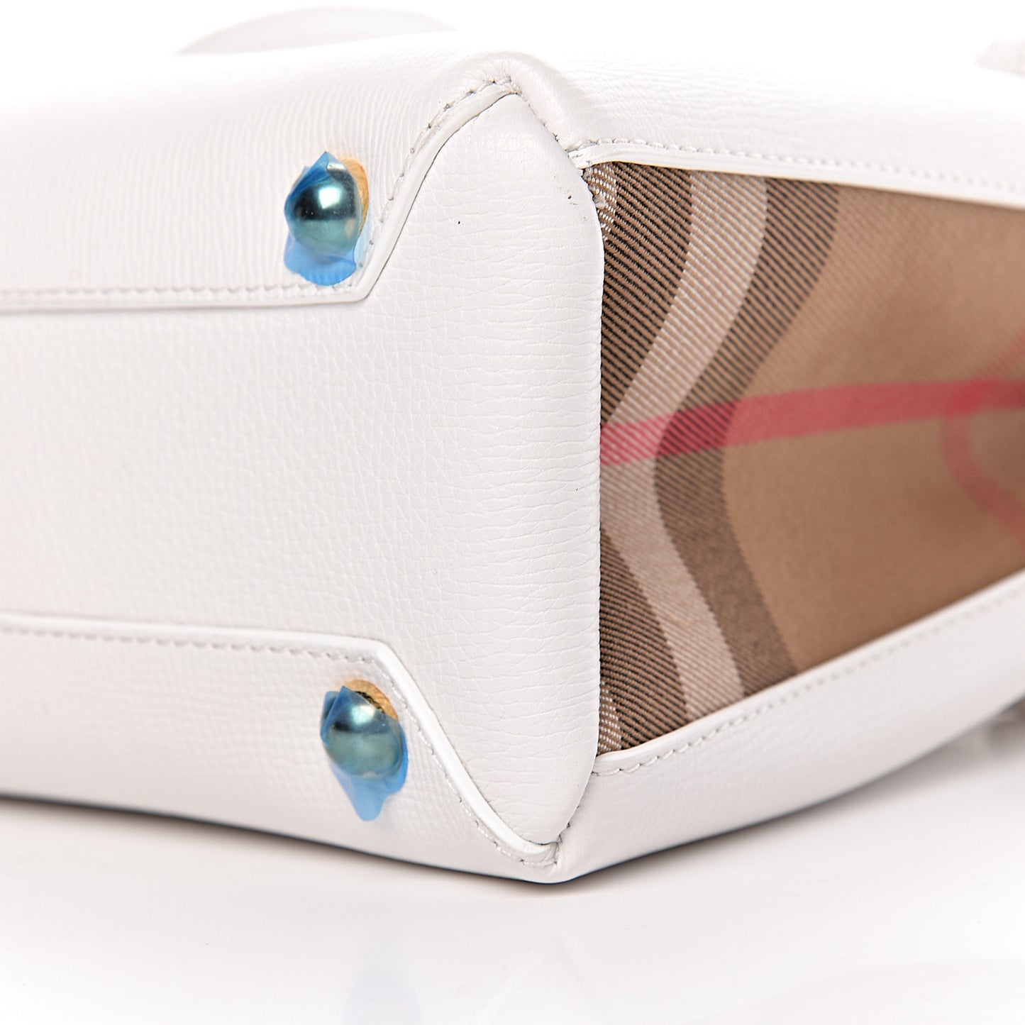 Grainy Calfskin House Check Small Banner Tote Chalk White