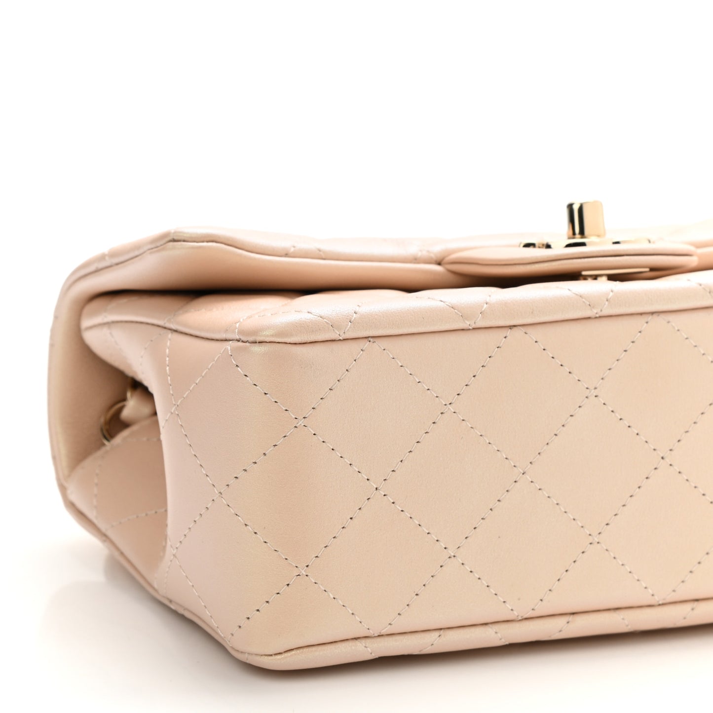 Iridescent Calfskin Quilted Mini Rectangular Flap Beige