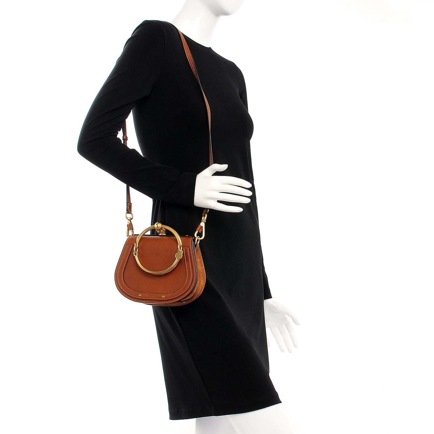 Calfskin Suede Small Nile Bracelet Bag Caramel