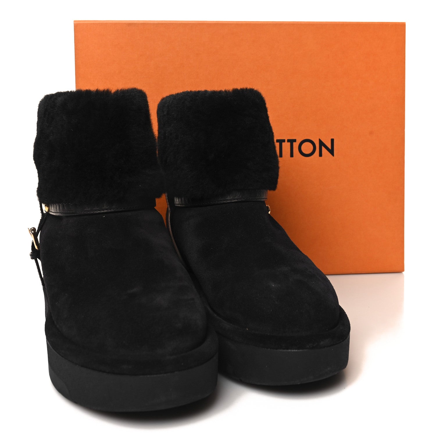 Louis Vuitton Suede Calfskin Shearling Snowdrop Flat Ankle Boot 38.5 Black 8 of 8