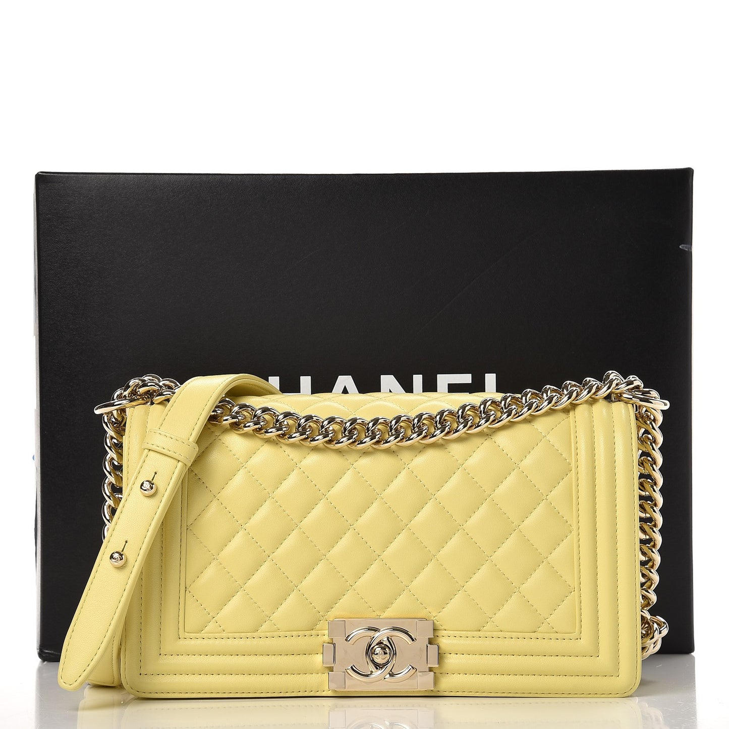 Lambskin Quilted Medium Boy Flap Yellow