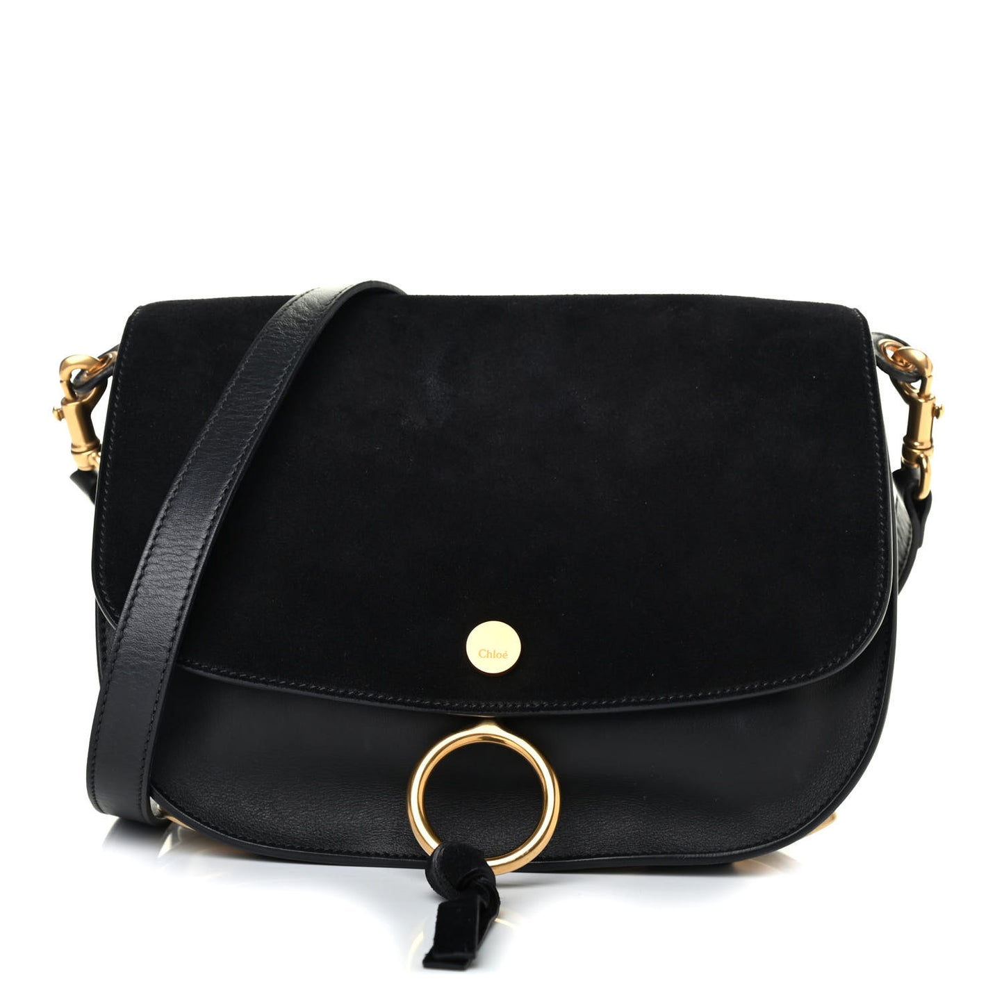 Suede Smooth Calfskin Medium Kurtis Shoulder Bag Black