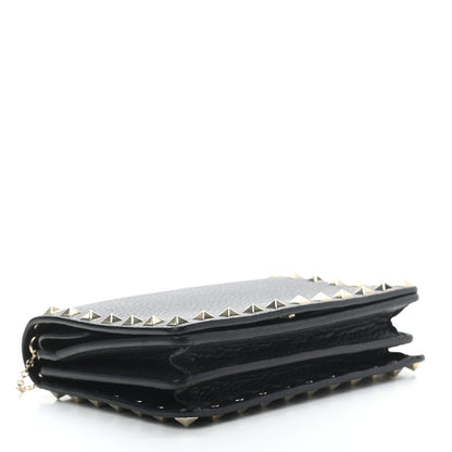 Valentino Garavani Pebbled Calfskin Rockstud Wallet on Chain Black 6 of 16