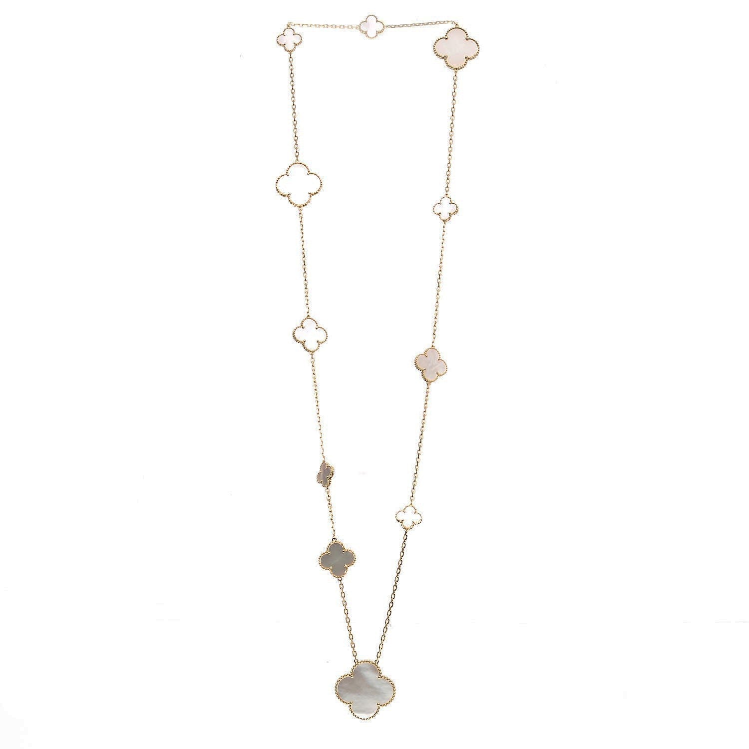Van Cleef & Arpels 18K Yellow Gold Mother of Pearl 11 Motifs Magic Alhambra Necklace 3 of 6