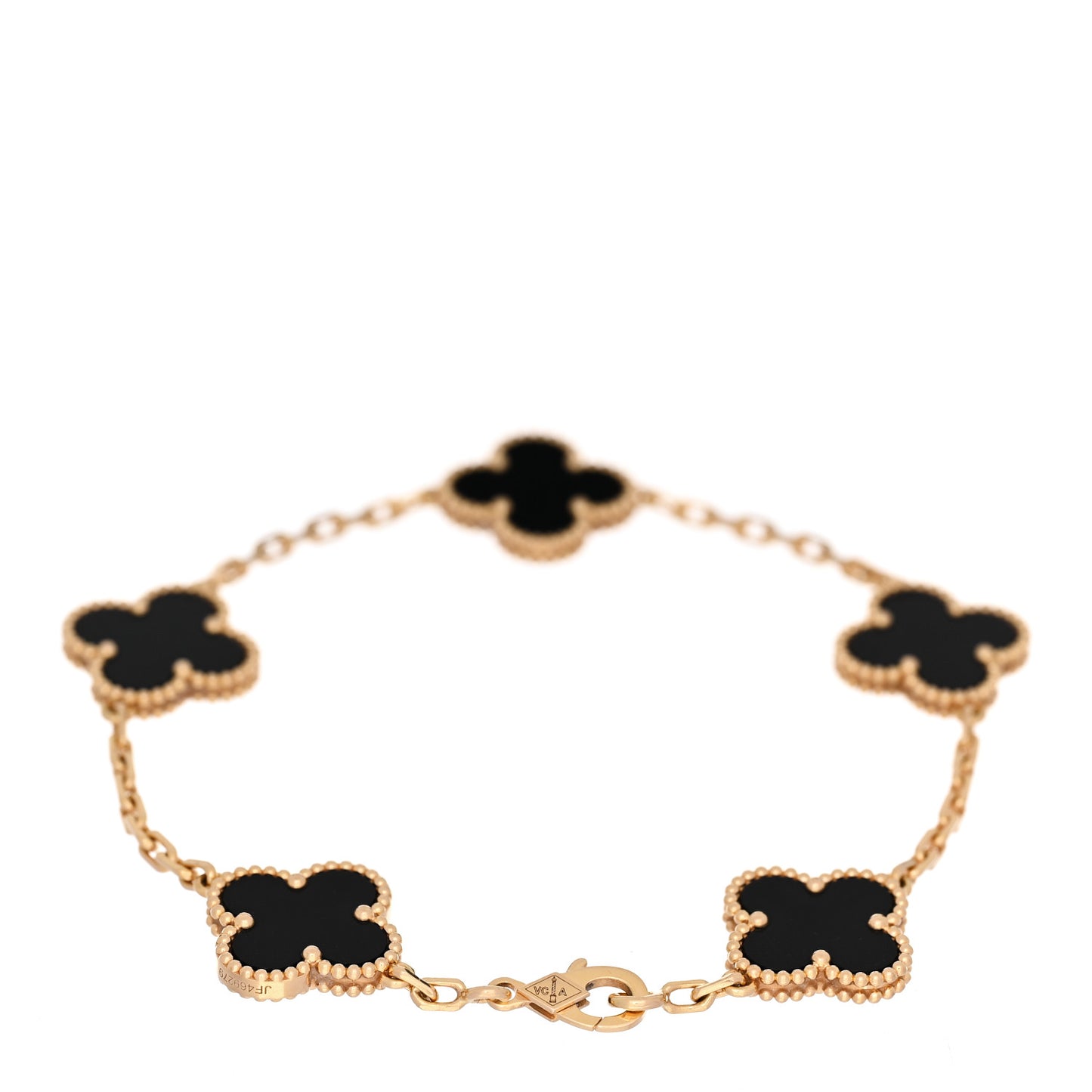 18K Yellow Gold Black Onyx 5 Motifs Vintage Alhambra Bracelet