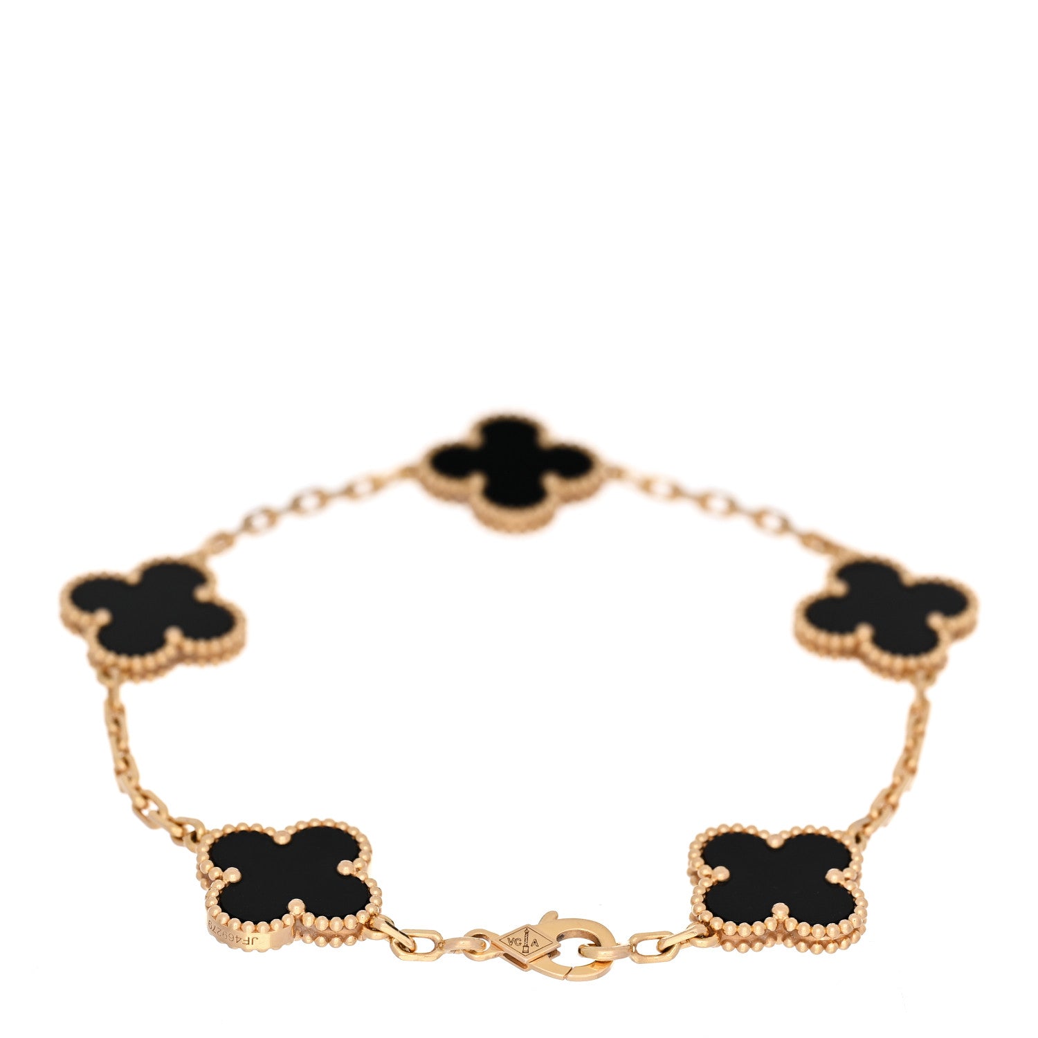 Van Cleef & Arpels 18K Yellow Gold Black Onyx 5 Motifs Vintage Alhambra Bracelet 2 of 4