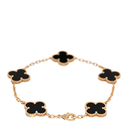 Van Cleef & Arpels 18K Yellow Gold Black Onyx 5 Motifs Vintage Alhambra Bracelet 2 of 4