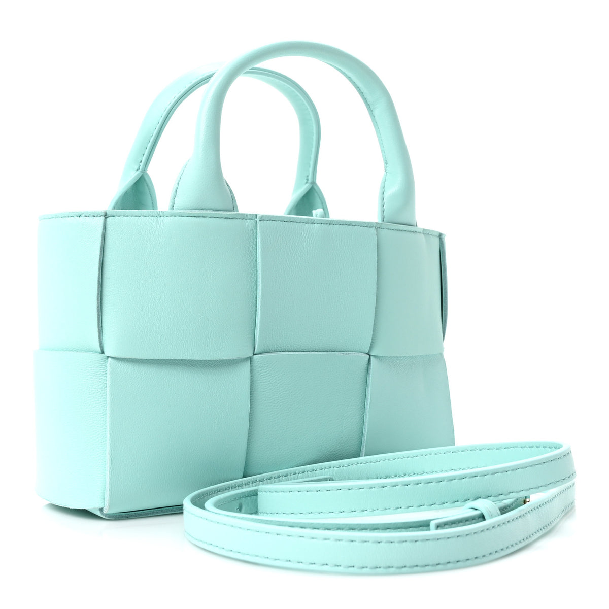 Bottega Veneta Grained Calfskin Maxi Intrecciato Mini Arco Tote Pale Blue 4 of 10