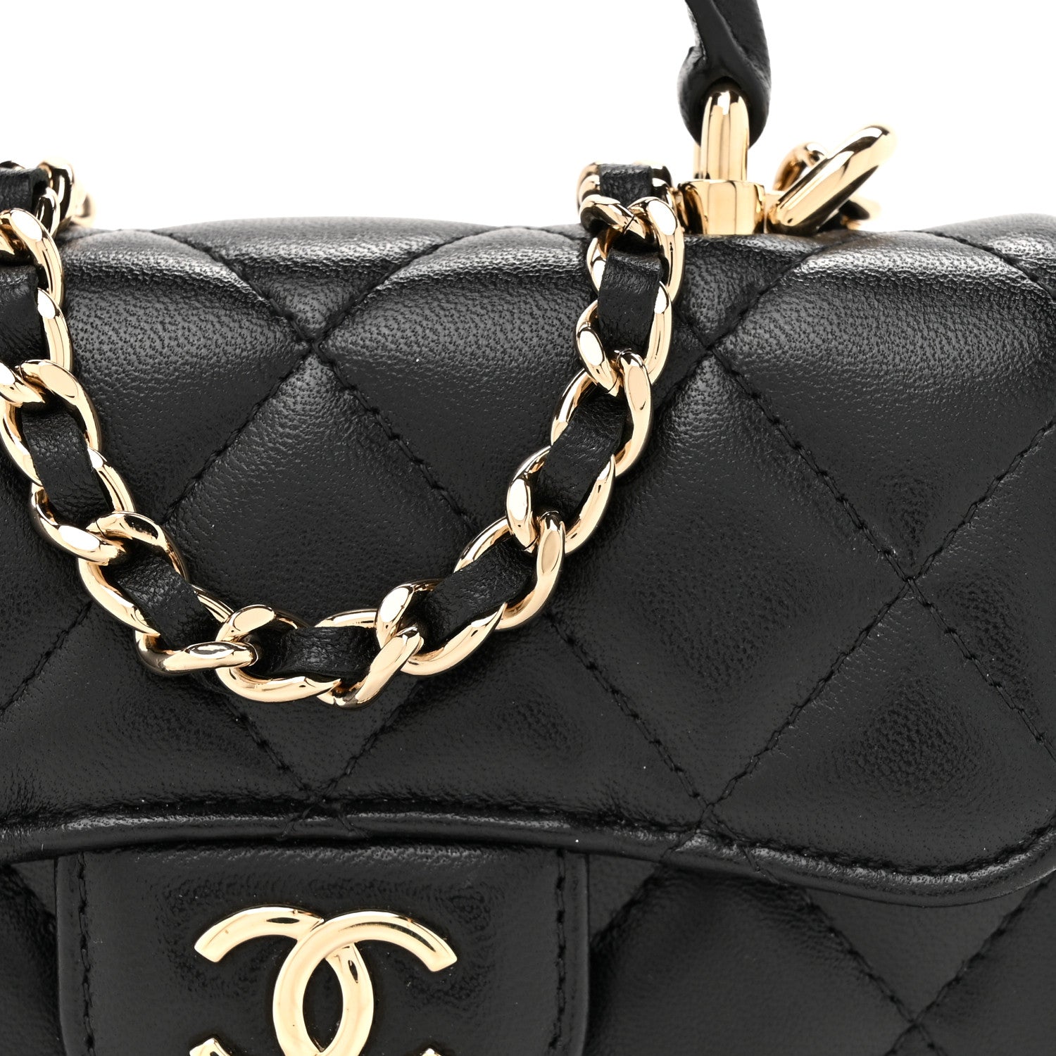 Chanel Lambskin Quilted Top Handle Flap Coin Purse With Chain Black 8 of 13
