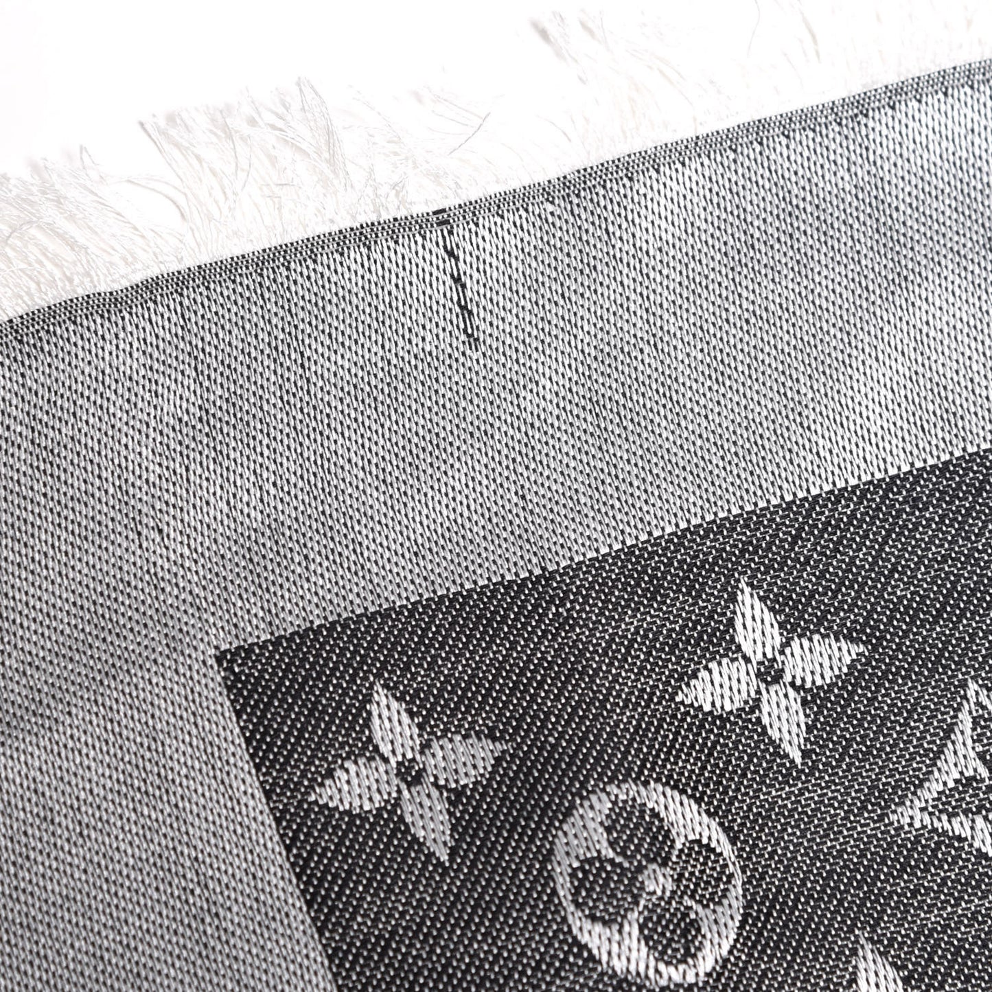 Wool Silk Monogram Denim Shawl Black