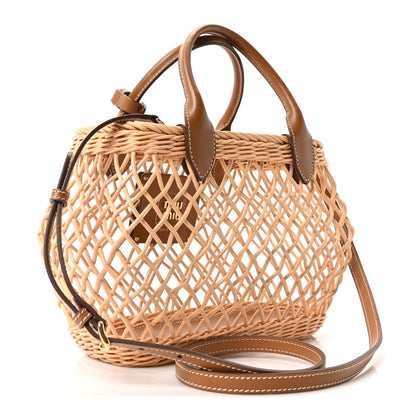 Miu Miu Woven Fabric Calfskin Logo Basket Bag Naturale Caramel 4 of 10
