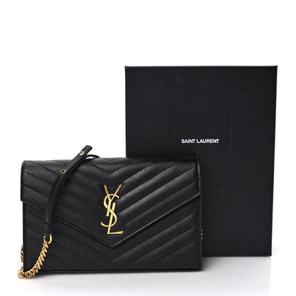 Saint Laurent Grain De Poudre Matelasse Chevron Monogram Chain Wallet Black 11 of 11