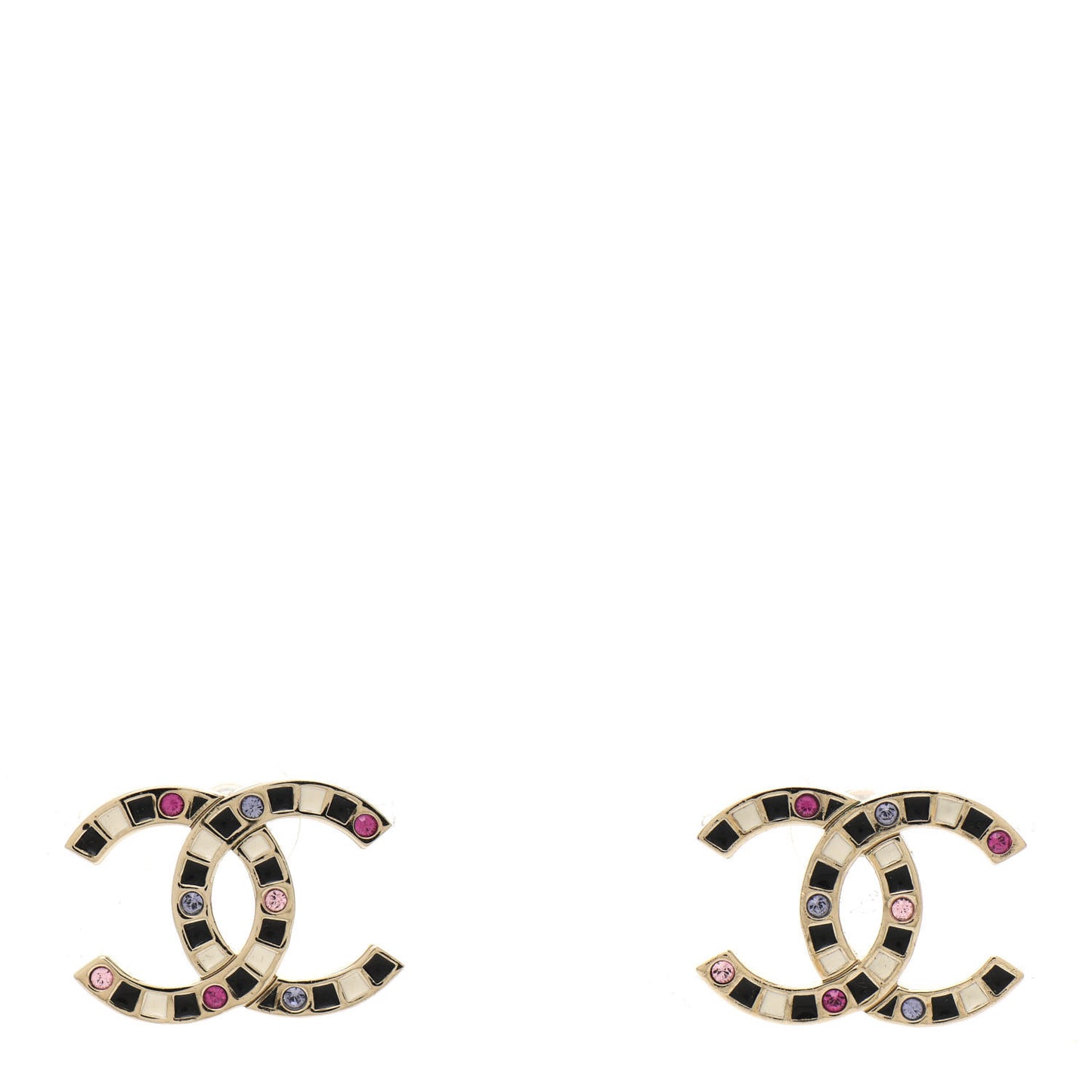 Crystal Enamel Large CC Earrings Gold Black White Pink