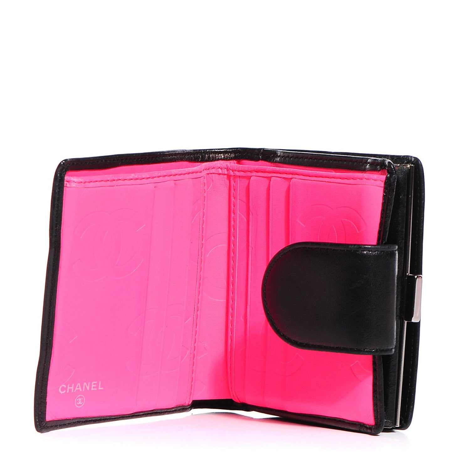 Calfskin Quilted Cambon Bi-Fold Wallet Black White