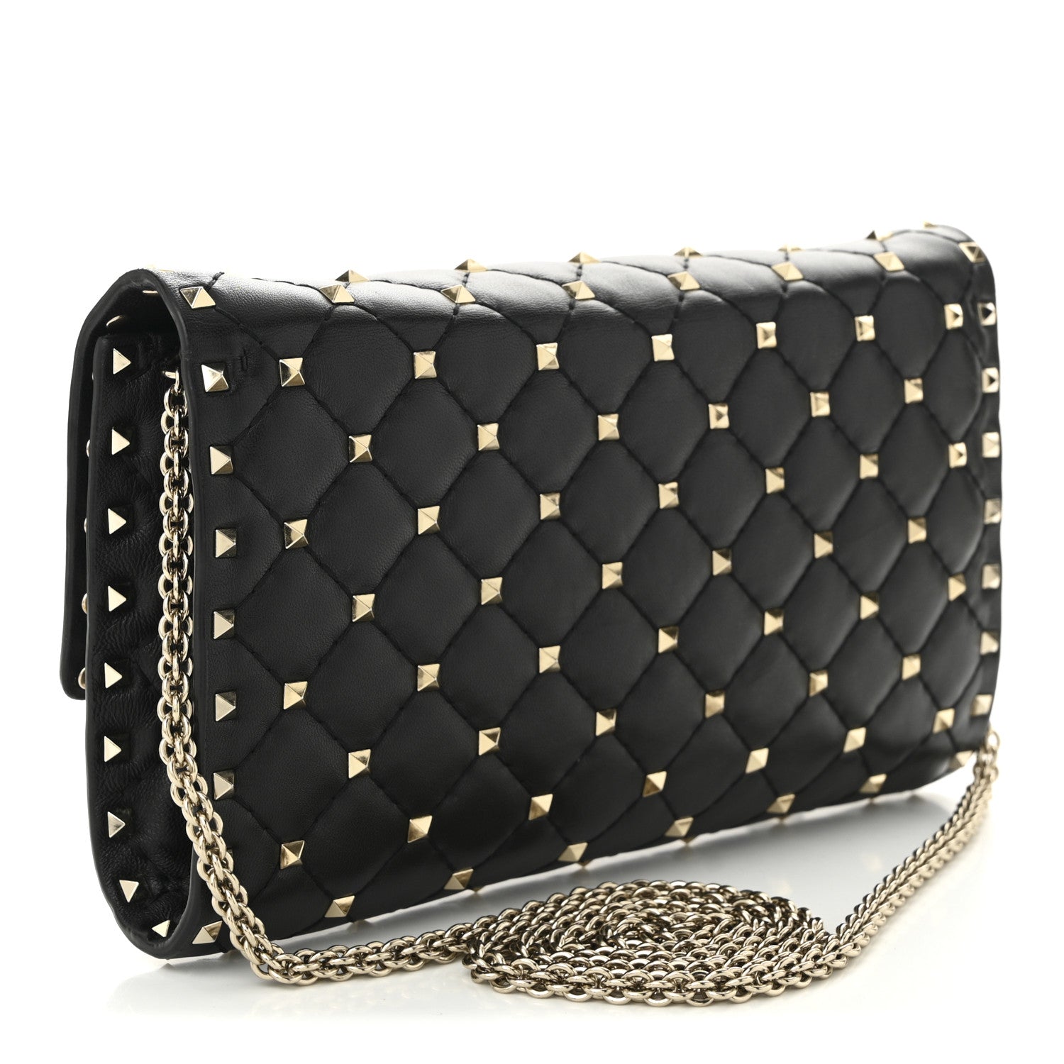 Valentino Garavani Lambskin Rockstud Spike Wallet on Chain Black 3 of 10