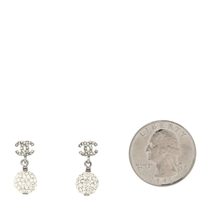 Chanel Crystal CC Drop Earrings White Silver 2 of 4