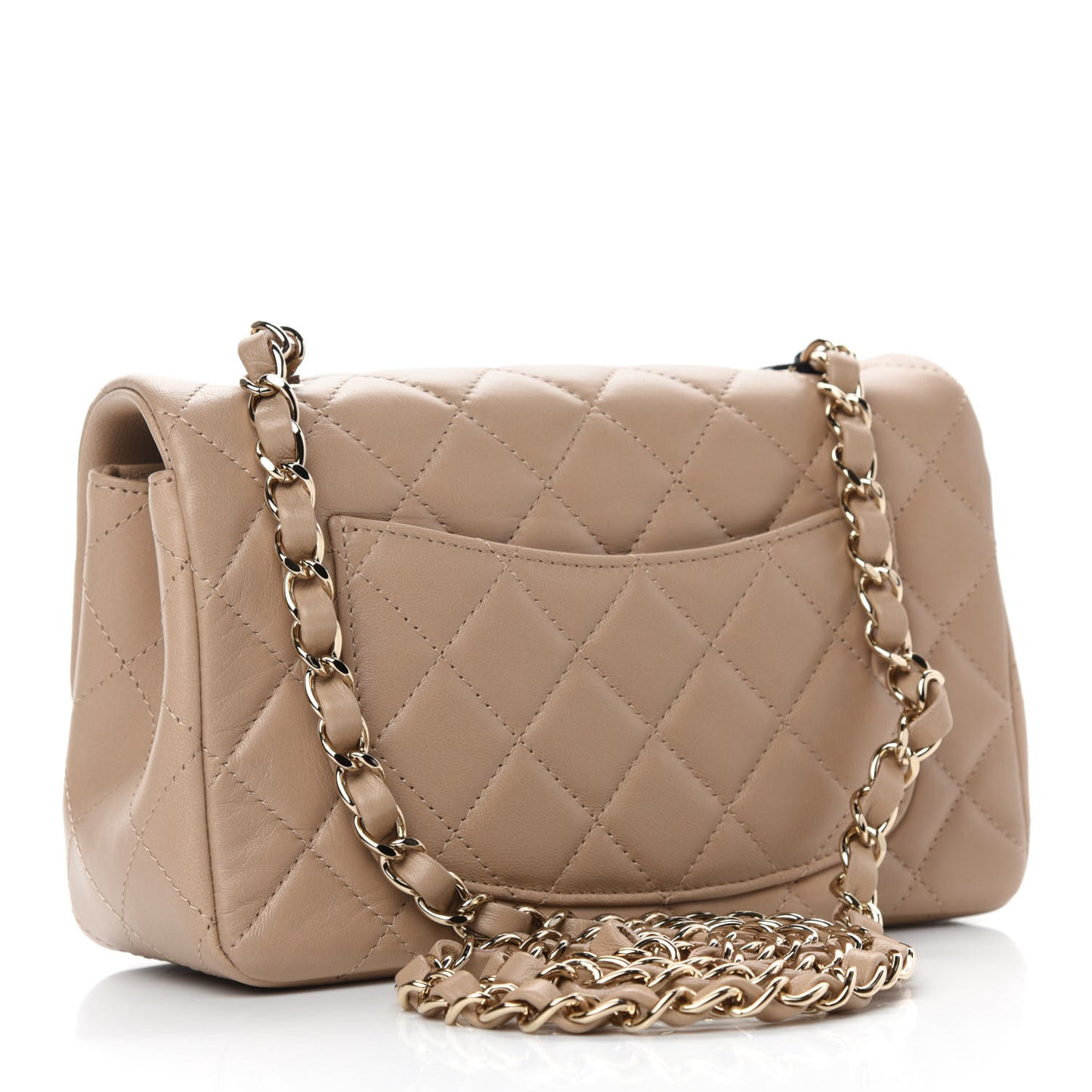 Lambskin Quilted Mini Rectangular Flap Dark Beige