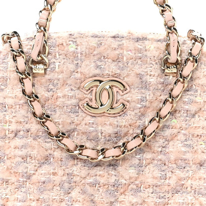 Chanel Cotton Wool Tweed Sequin Quilted Shiny Coco Clutch With Chain Light Pink Beige Ecru 8 of 11