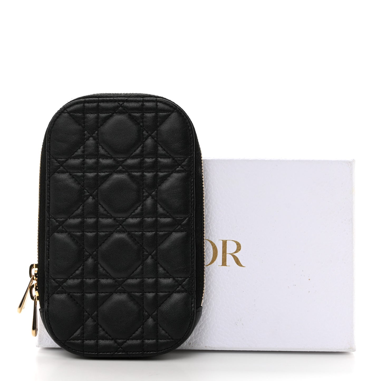 Lambskin Cannage Lady Dior Phone Holder Black