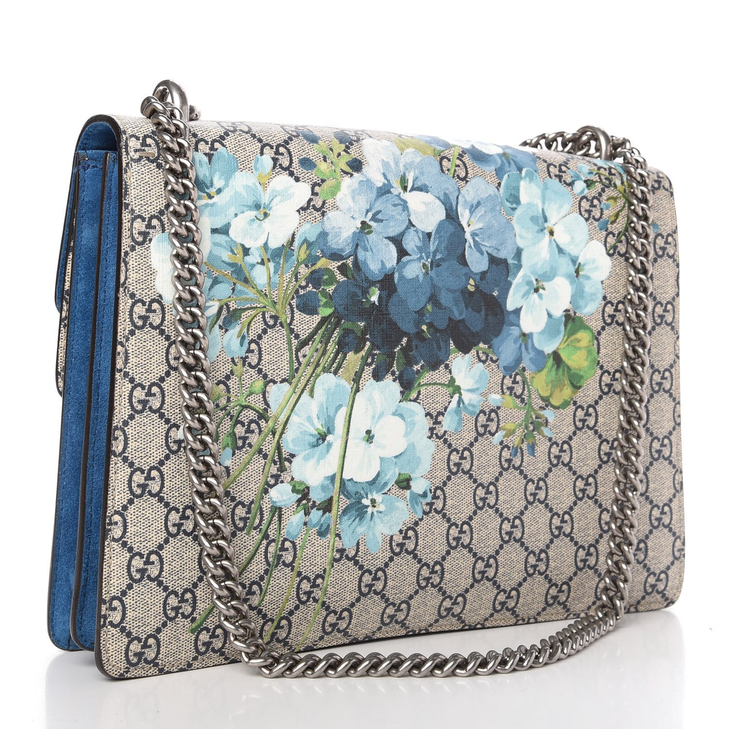 GG Supreme Monogram Blooms Medium Dionysus Shoulder Bag Beige Navy Vintage Blue