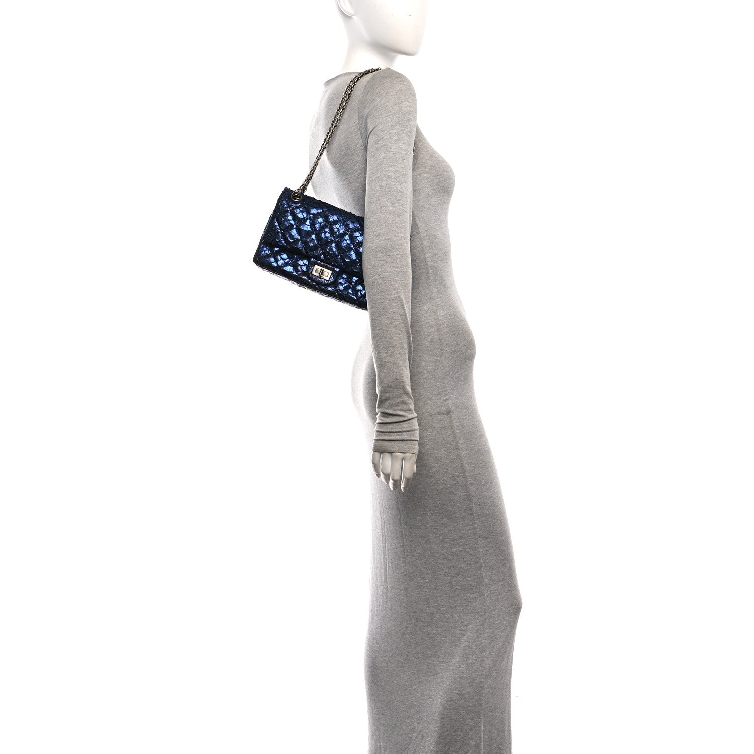 Chanel Metallic Snakeskin 2.55 Reissue 225 Flap Blue 2 of 11