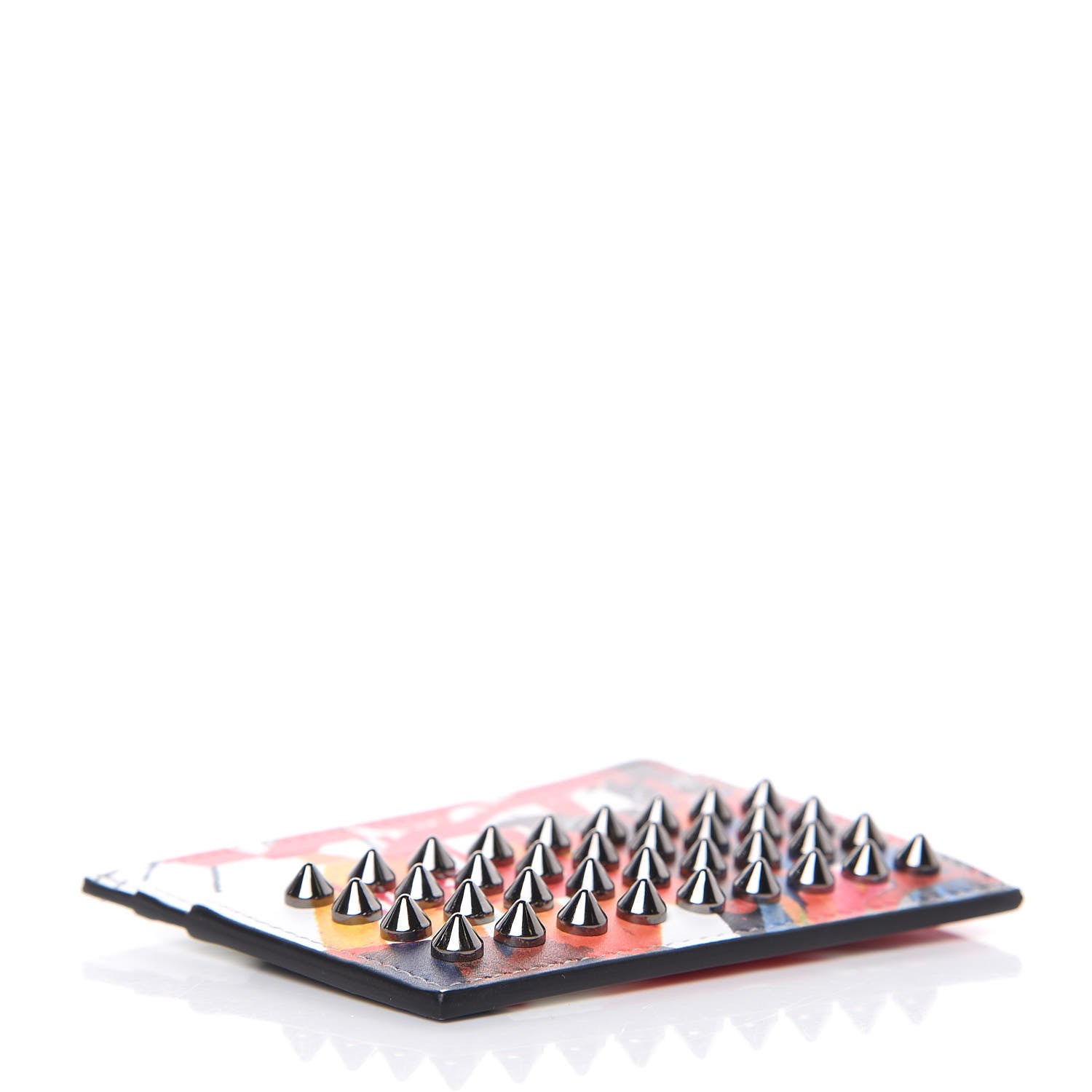 Christian Louboutin Calfskin Graffiti Spike Card Holder White Multicolor 4 of 6