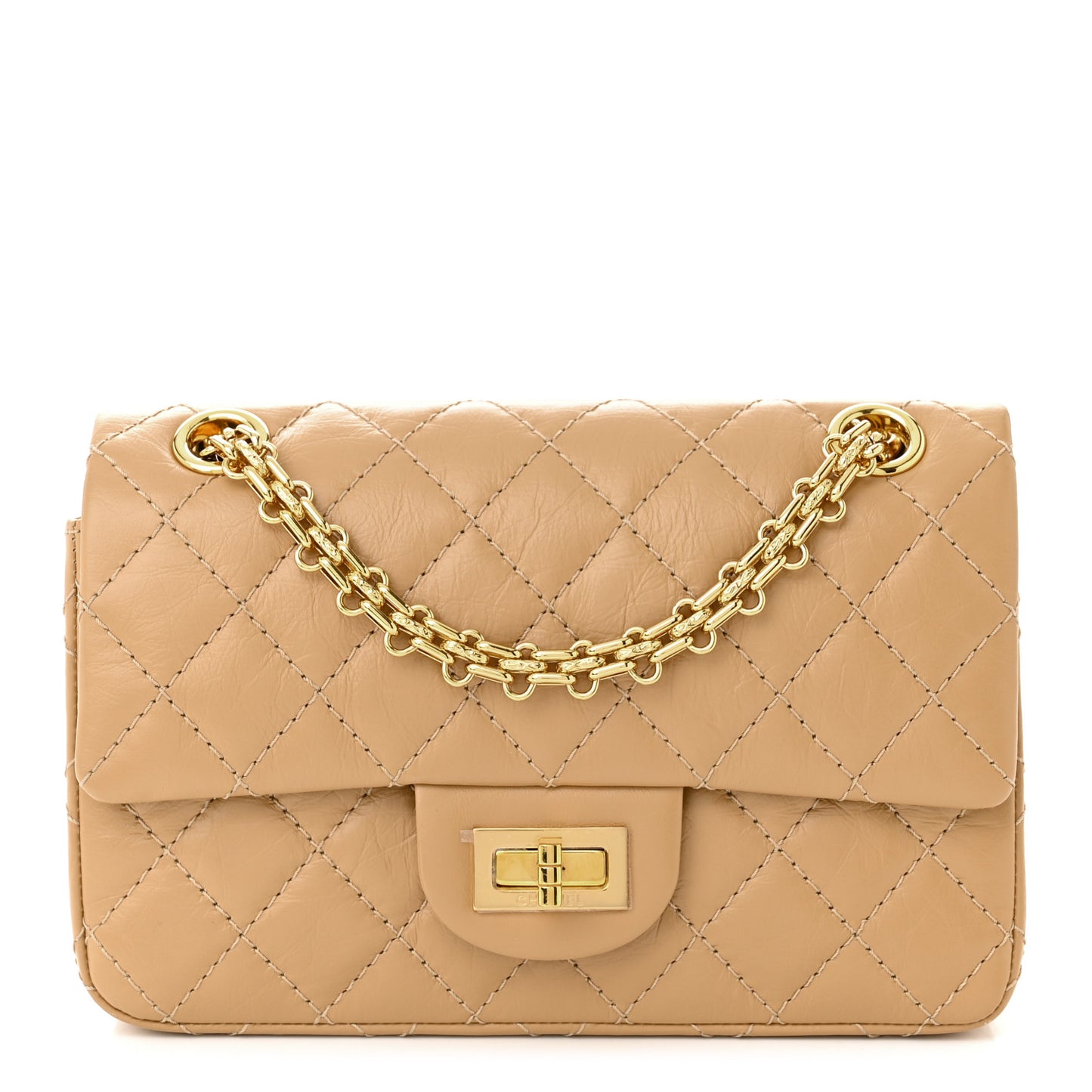 Aged Calfskin Quilted 2.55 Reissue Mini Flap Beige