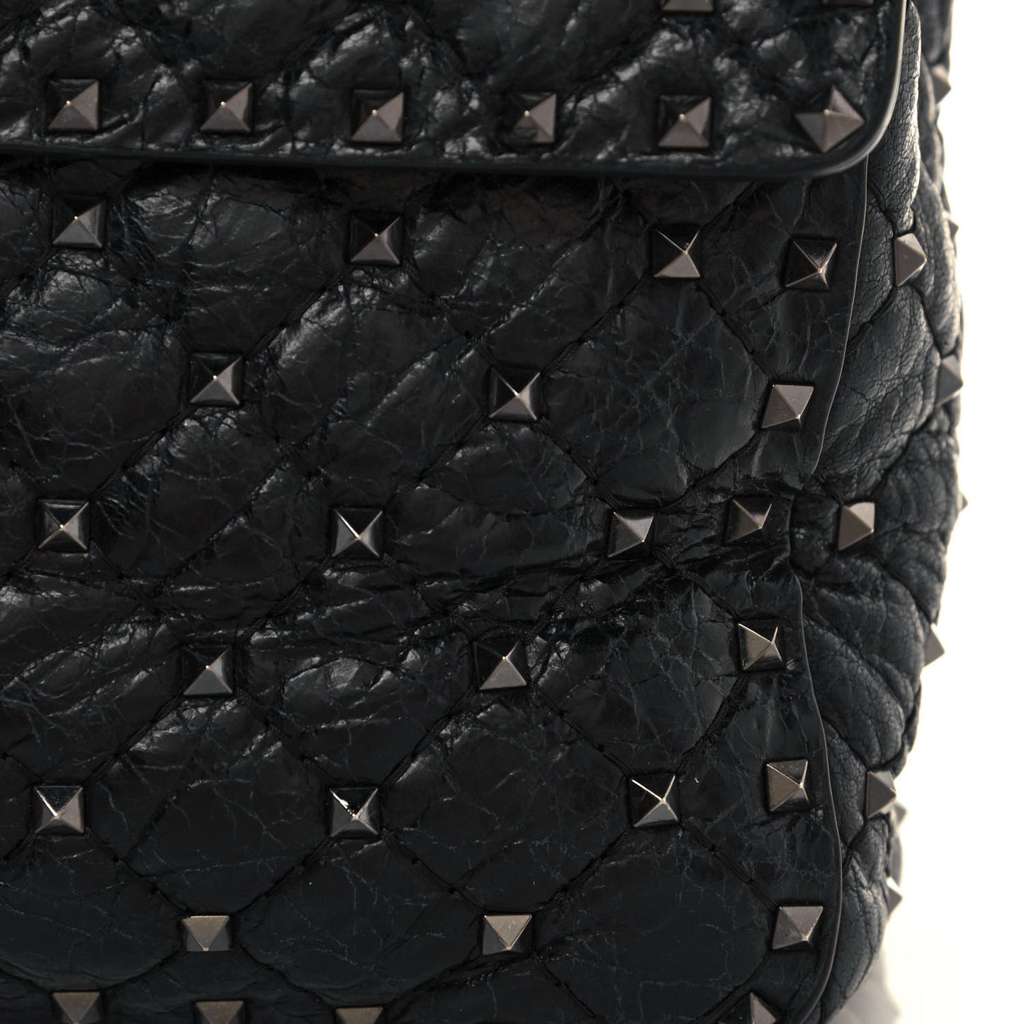 Craquele Nappa Maxi Rockstud Spike Shoulder Bag Black