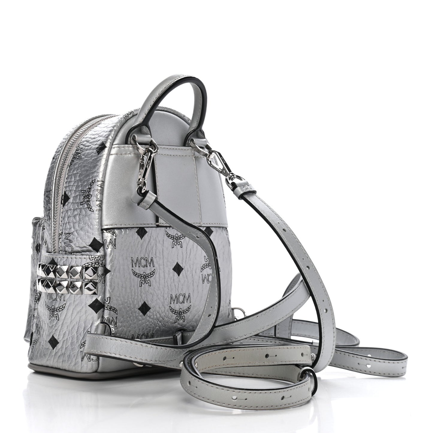 Metallic Visetos Studded X-Mini Bebe Boo Backpack Silver