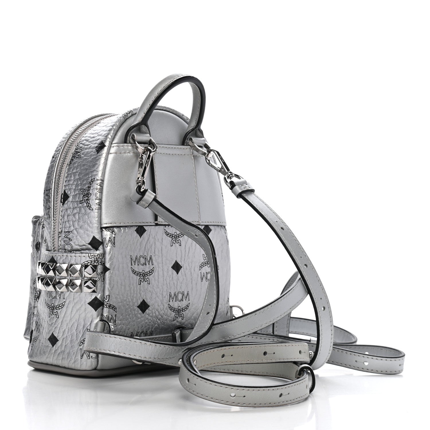 MCM Metallic Visetos Studded X-Mini Bebe Boo Backpack Silver 3 of 9