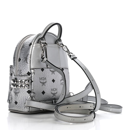 MCM Metallic Visetos Studded X-Mini Bebe Boo Backpack Silver 3 of 9
