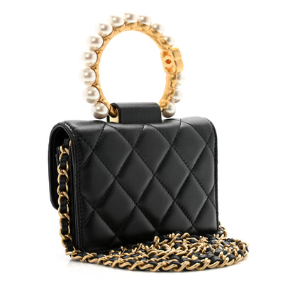 Chanel Lambskin Quilted Pearl Crown Clutch With Chain Black 3 of 15