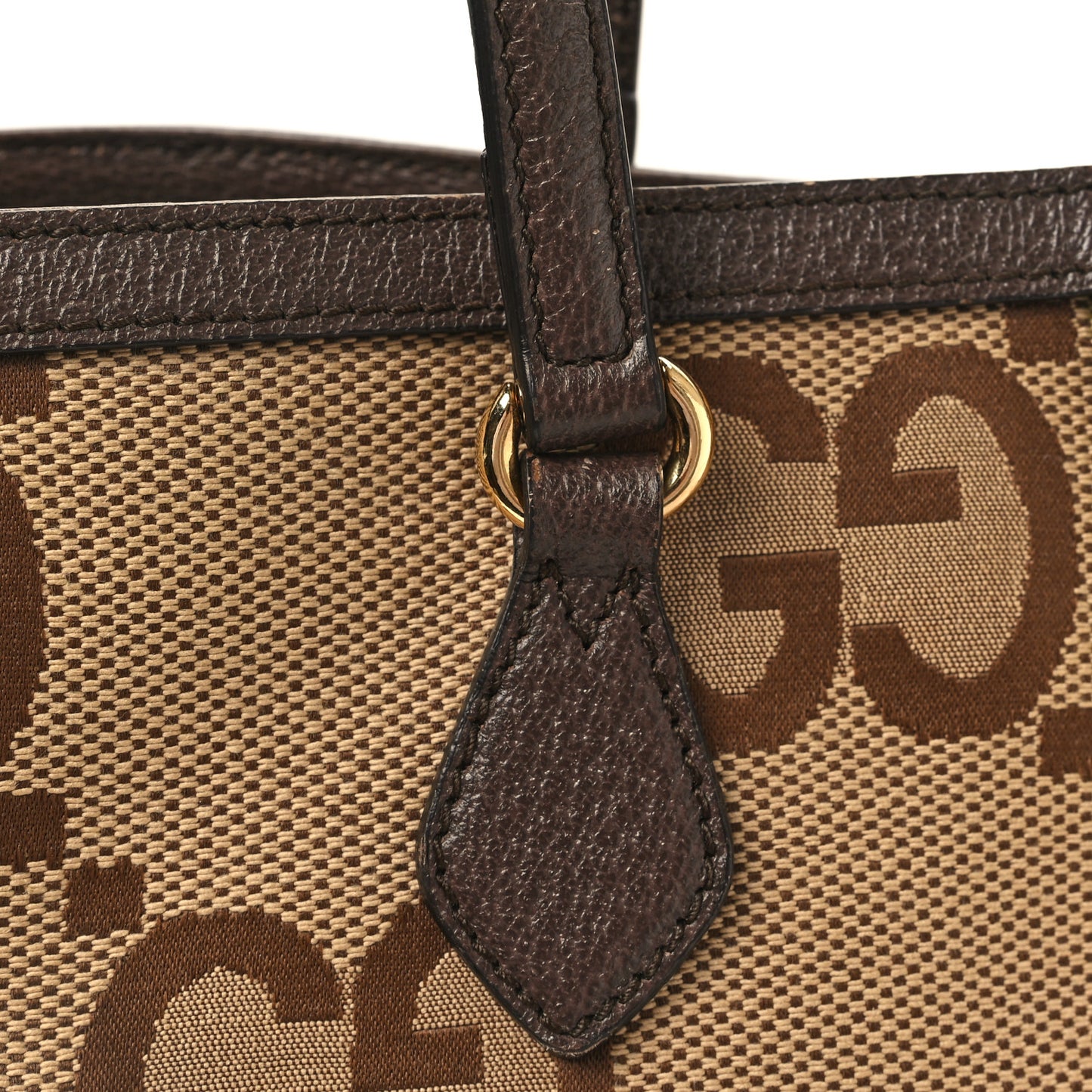 Monogram Jumbo GG Textured Dollar Calfskin Web Medium Ophidia Shopping Tote Camel Ebony